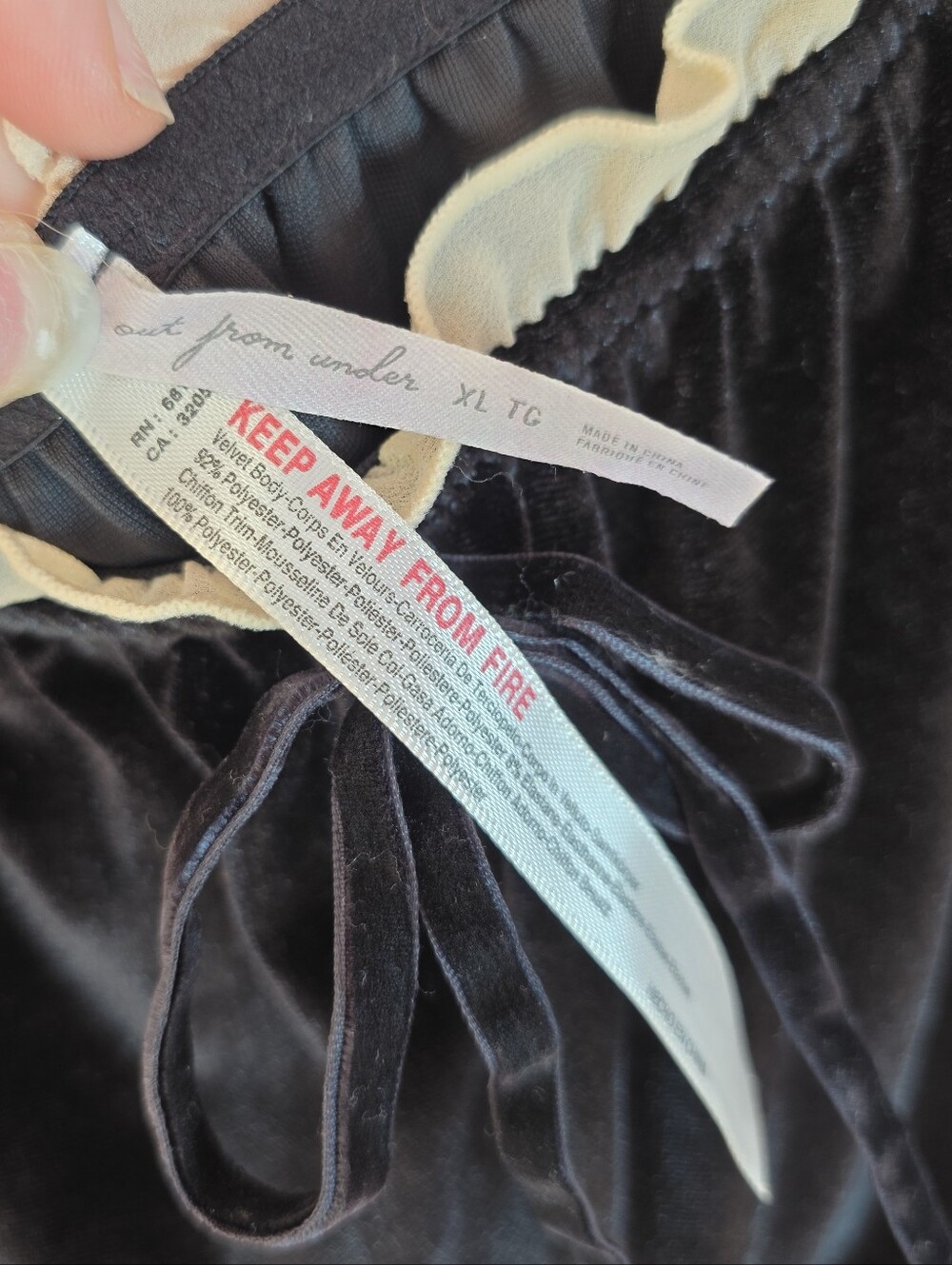 Urban Outfitters Black Velvet Lingerie Bottoms with Cream Ruffle Trim - Picture 6 of 7